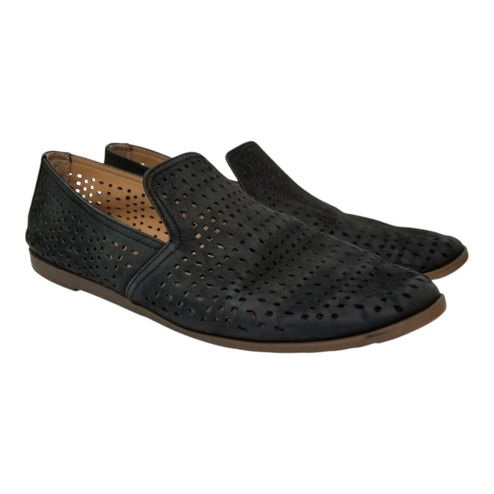 Franco Sarto Faryn Women's Black Perforated Slip On Flats Loafers Size 8.5